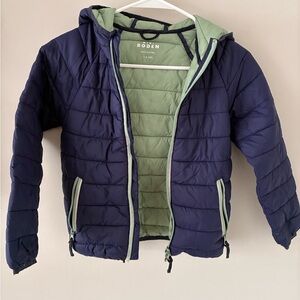 Boden Navy and Green Puffer Jacket for kids
